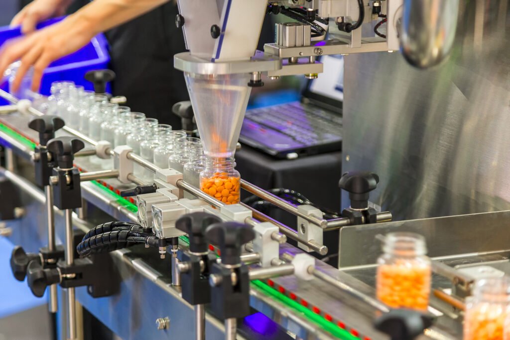 Conveyors at the manufacturing pharmacy factory