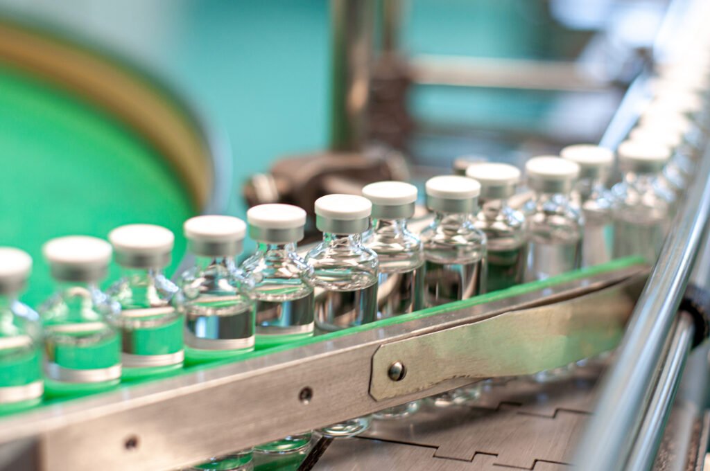 Conveyors at the manufacturing pharmacy factory