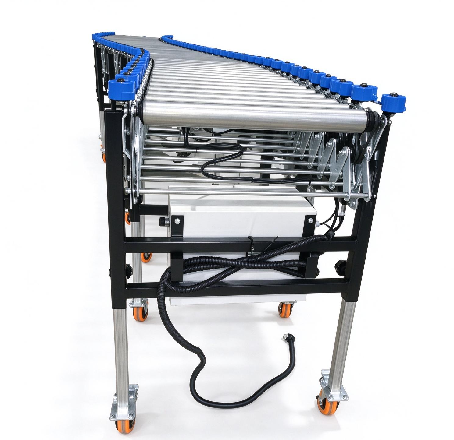 Motorized Telescopic Roller Conveyor with Side Guide Guardrails for Truck & Container Loading Unloading